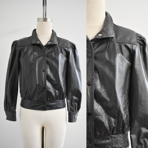 1980s Cropped Black Leather Jacket - image 1