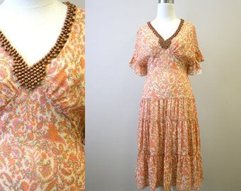 1970s-does-1930s  Floral Chiffon Tiered Dress
