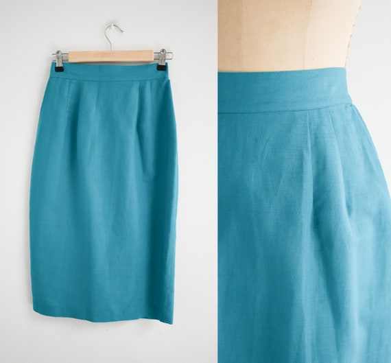 1980s Teal Pencil Skirt - image 1