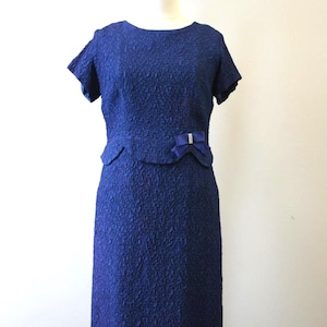 1950s/60s Franklin Simon Blue Crinkled Wiggle Dress