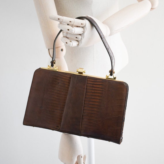 1940s/50s Brown Reptile Handbag - image 1