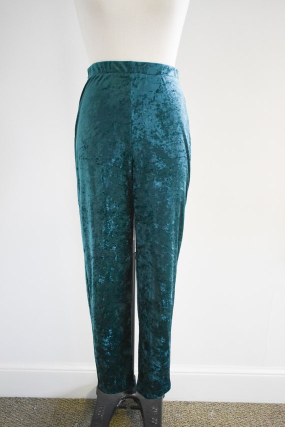 1990s Dark Green Crushed Velvet Tunic and Pants S… - image 6