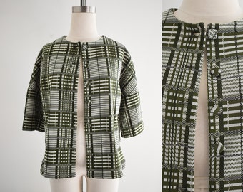 1960s Pine Green Knit Plaid Jacket