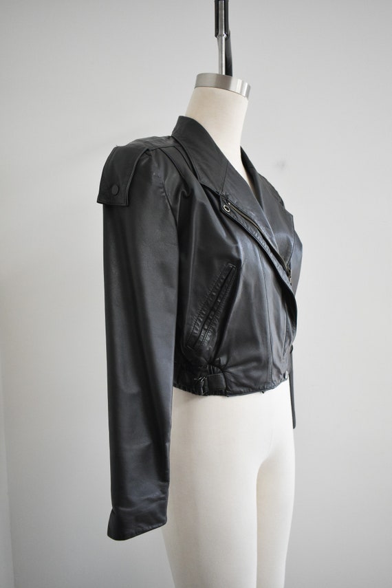 1980s Fidelity Black Leather Motorcyle Jacket - image 4