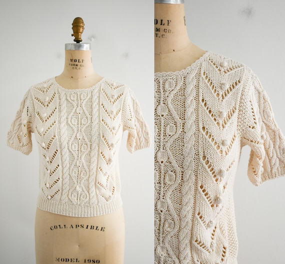 1970s Cream Open Knit Sweater - image 1
