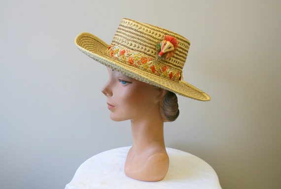 1960s Two Tone Wide Brim Straw Hat