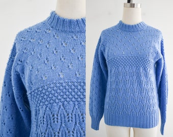 1970s/80s Bright Blue Hand Knit Pullover Sweater
