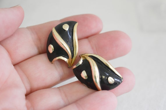 Vintage Coro Black and Gold Clip Earrings - image 4
