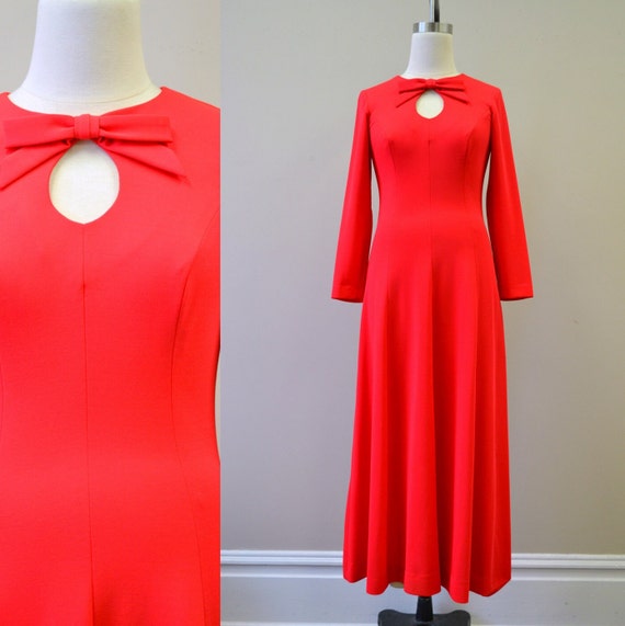 1960s Cover Girl Red Maxi Dress with Keyhole - image 1