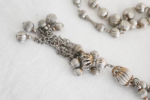 1960s/70s Silver Bead Tassel Necklace - image 4