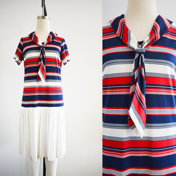 1960s Striped Drop Waist Knit Dress - image 1