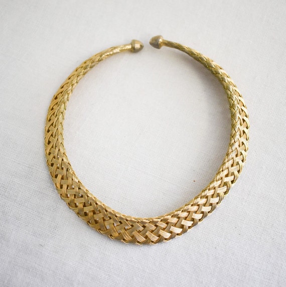 1970s Gold Woven Wire Cuff Choker Necklace