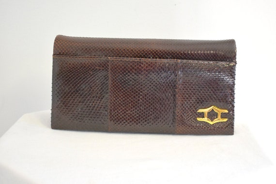 1970s/80s Cuero Vaca Argentina Brown Snakeskin Cl… - image 2