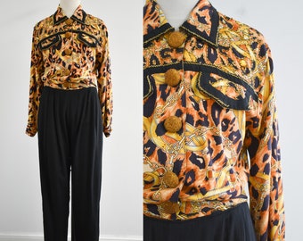 1980s Animal and Chain Print Pants and Jacket Set