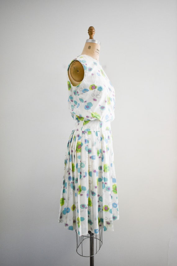 1960s Abstract Floral Pleated Dress - image 4