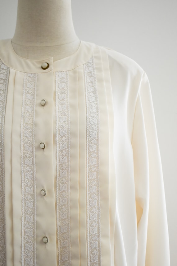 1990s Cream Pleated Blouse - image 2