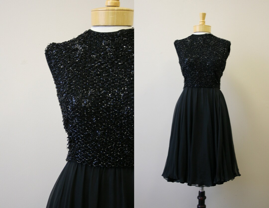 1960s Royal Lynne Black Silk Beaded Cocktail Dress - Etsy