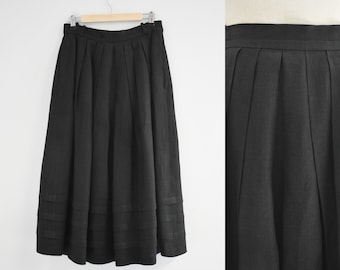 1980s German Black Heavy Linen Midi Skirt