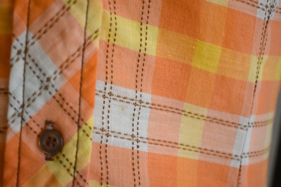1970s Western Style Orange Plaid Shirt Dress - image 6
