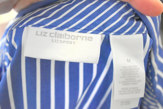 1990s Liz Claiborne Blue Striped Cotton Blouse - image 6