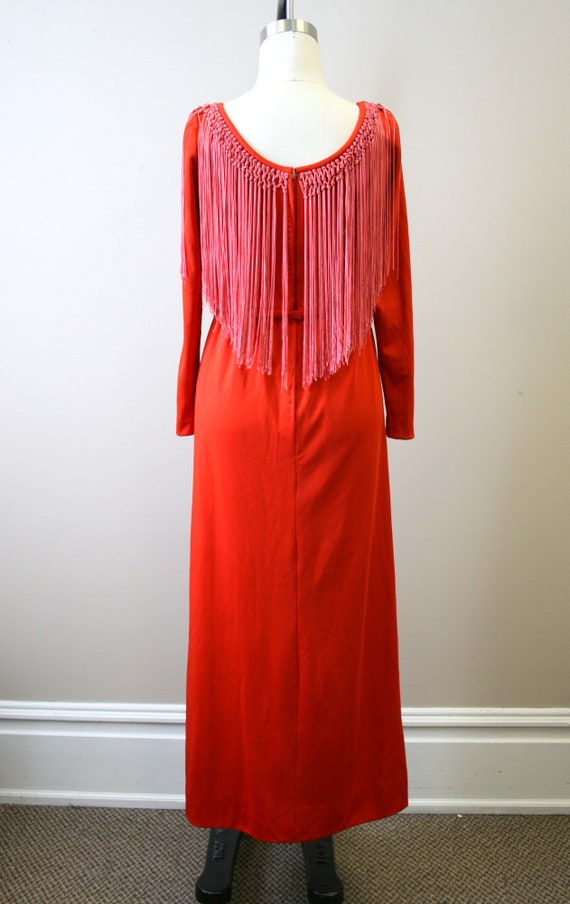 1960s Red Fringed Maxi Dress - image 5