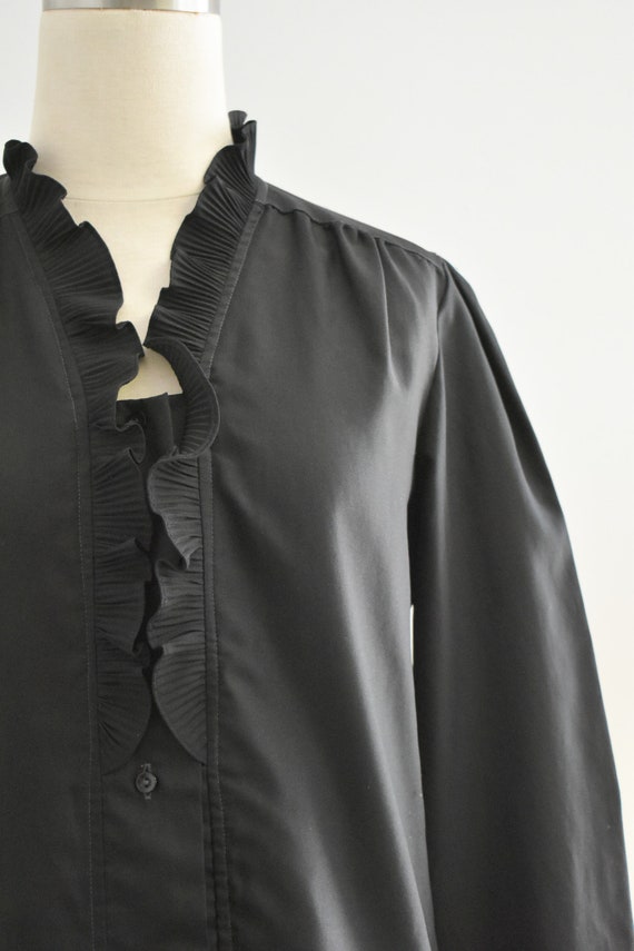 1970s Black Ruffled Blouse - image 2