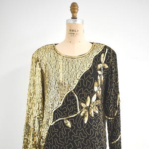 1970s/80s Black and Gold Sequin Silk Blouse