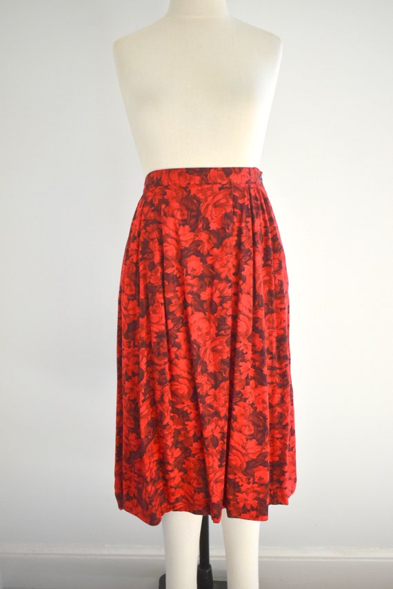 1990s Pendleton Red Floral Rayon Midi Skirt - image 3