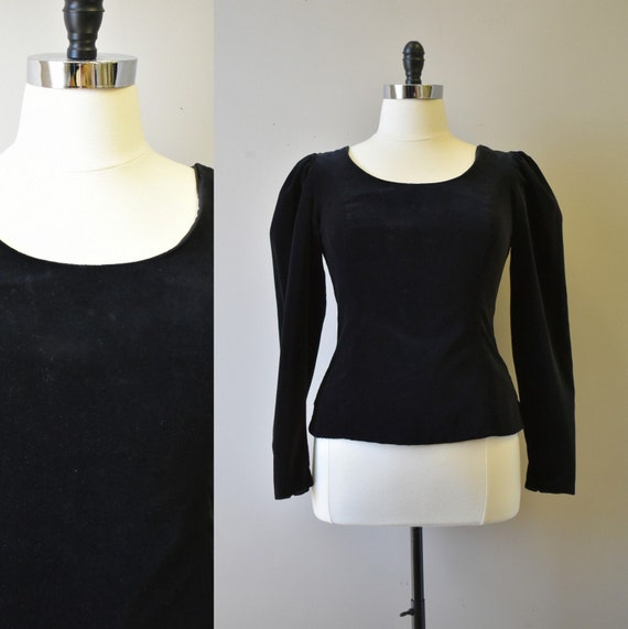 1980s Laura Ashley Black Velvet Blouse - image 1