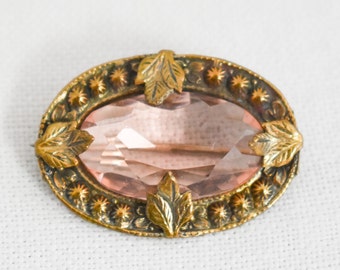 1930s Pink Oval Rhinestone Brooch