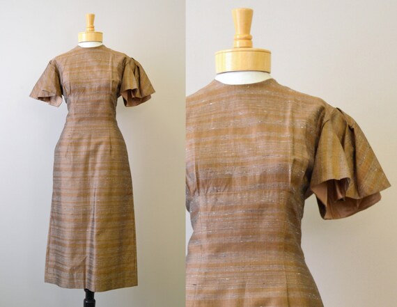1940s Miss Jane Junior Coppery Flutter Sleeve Dres