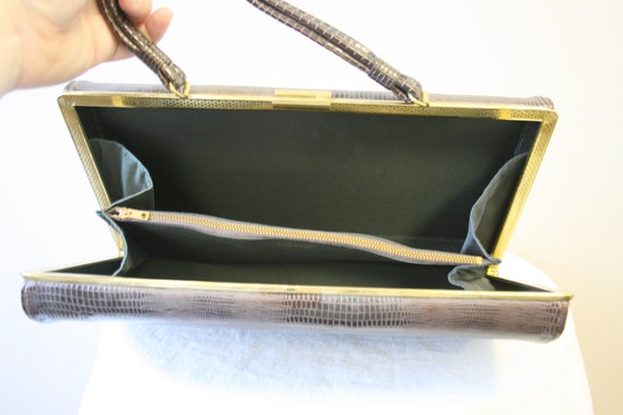 1950s Dover Faux Reptile Brown Handbag - image 4