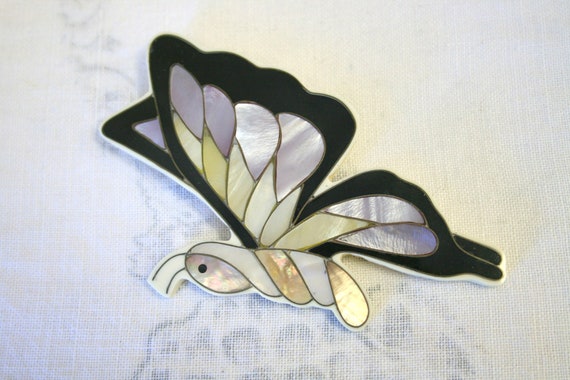 1970s Huge Butterfly Inlay Brooch