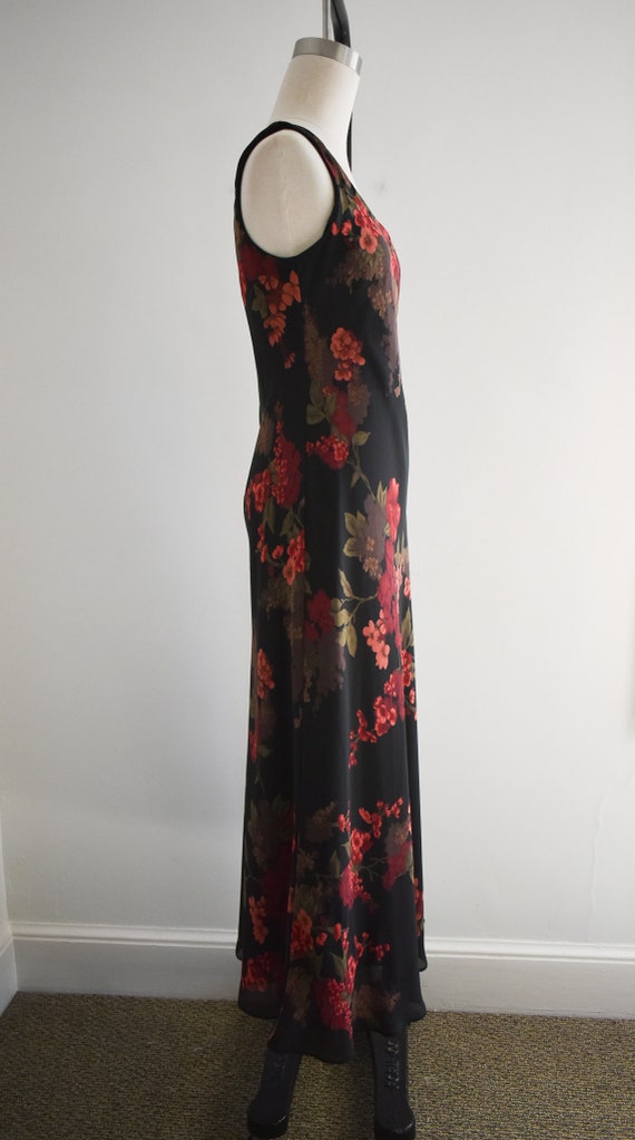 1990s Black and Red Floral Maxi Dress - image 4