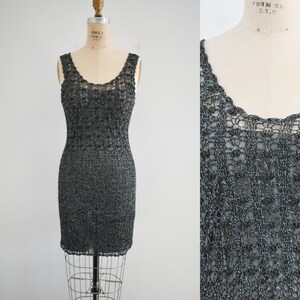 1990s Black and Silver Beaded Crochet Dress India