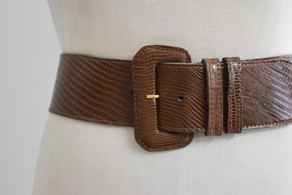 1980s Calderon Brown Reptile Leather Belt - image 2