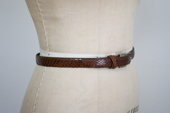 1980s/90s Brown Snake Skin Skinny Belt - image 3