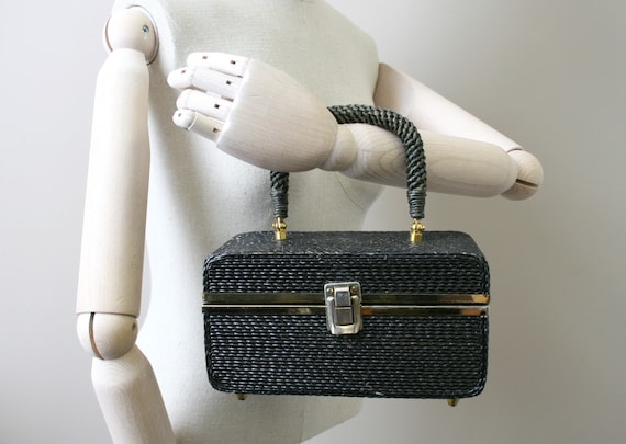 1950s Forsum Black Straw Box Purse