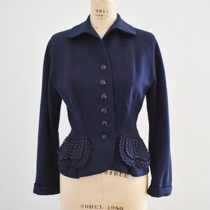 1940s Swansdown Navy Wool Gabardine Jacket image 2