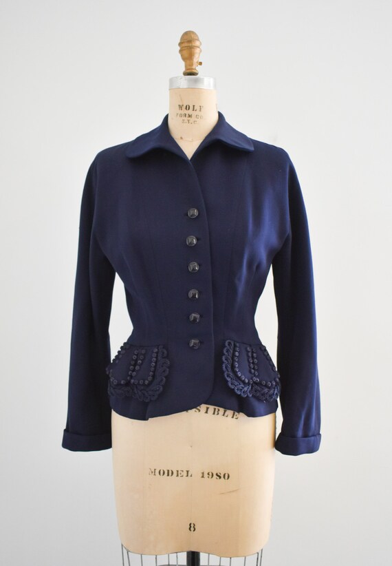 1940s Swansdown Navy Wool Gabardine Jacket - image 2