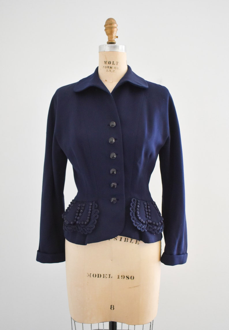 1940s Swansdown Navy Wool Gabardine Jacket image 2