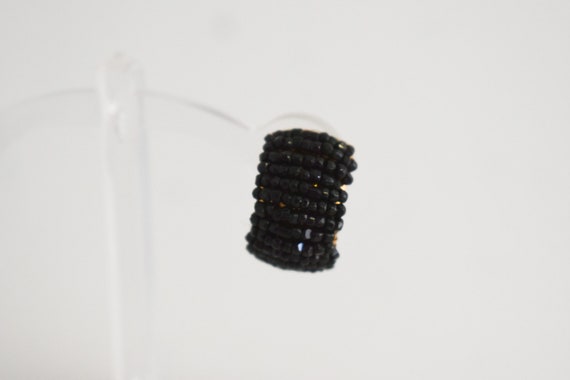 1950s Black Beaded Half Hoop Screw Back Earrings - image 6