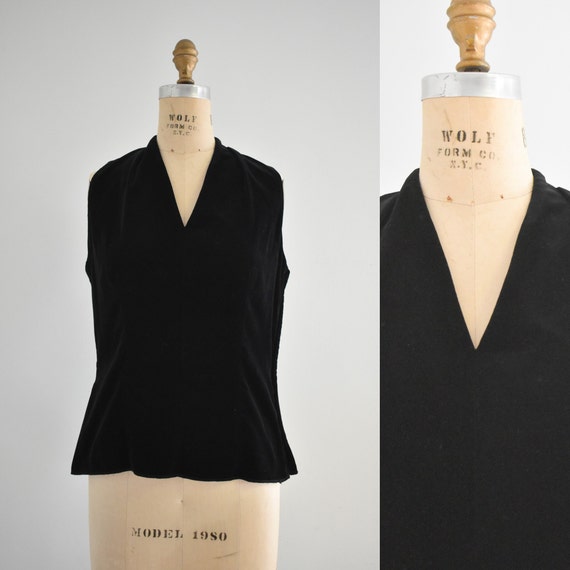 1950s/60s Black Velveteen Blouse - image 1