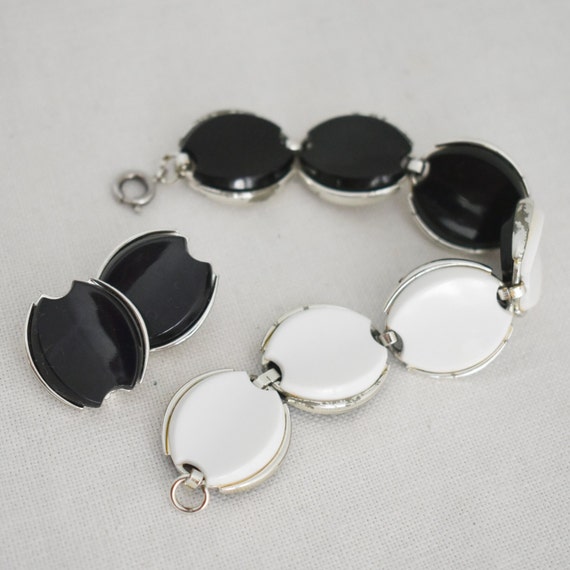 1960s Black and White Bracelet and Earrings Set