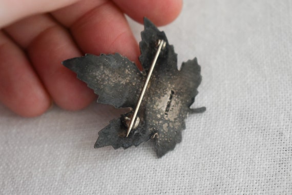 1950s Sterling and Enamel Autumn Leaf Brooch - image 4