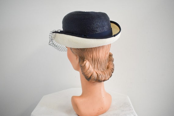 1960s Bellini Navy and White Straw Hat - image 3