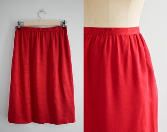 1980s Red Silk Pencil Skirt