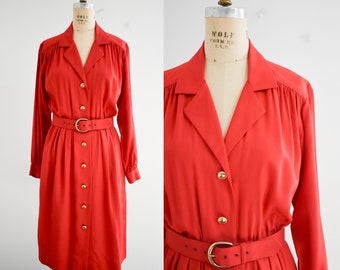 1980s Red Shirt Dress and Belt