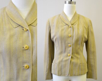 1940s Yellow and Beige Striped Wool Jacket