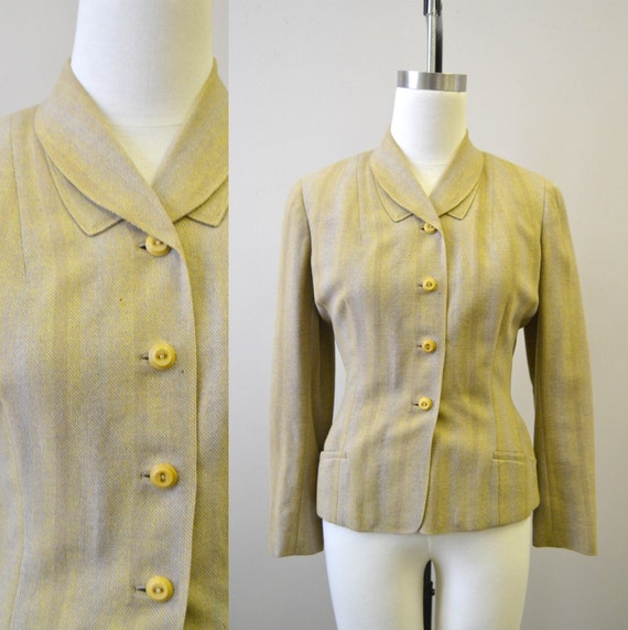 1940s Yellow and Beige Striped Wool Jacket - image 1